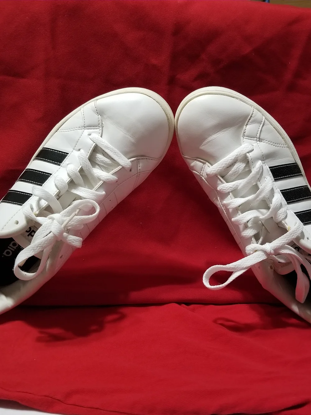 Adidas Adult Size 6 White Neo Baseline Sneakers with Black Three-Stripes